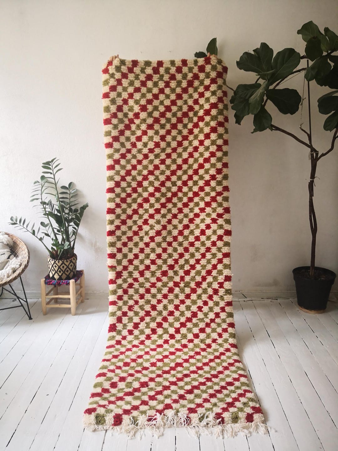 Vintage Wool Runner – Red & Green Checkered Pattern With Timeless ...