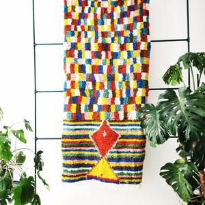 Azilal berber Teppich, karo Teppich, marokkanischer Teppich, Wollteppich, bunter Teppich kariert , Flurteppich, Läufer Teppich, Schurwolle