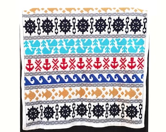 Schema per coperta all'uncinetto con mosaico nautico (download digitale)