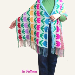 Tulip Mosaic Crochet Wrap Pattern: Customizable Blanket, Shawl (PDF)