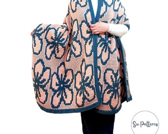 Schema per scialle all'uncinetto Jasmine Mosaic: scialle con sovrapposizione floreale (schema PDF)