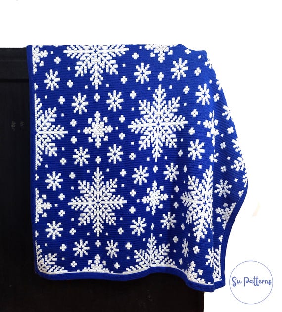 Snowy Mosaic Crochet Throw Pattern: Winter Afghan (PDF Pattern)