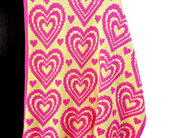 Schema per coperta all'uncinetto a mosaico con cuori di caramelle: coperta afgana per San Valentino (schema PDF)