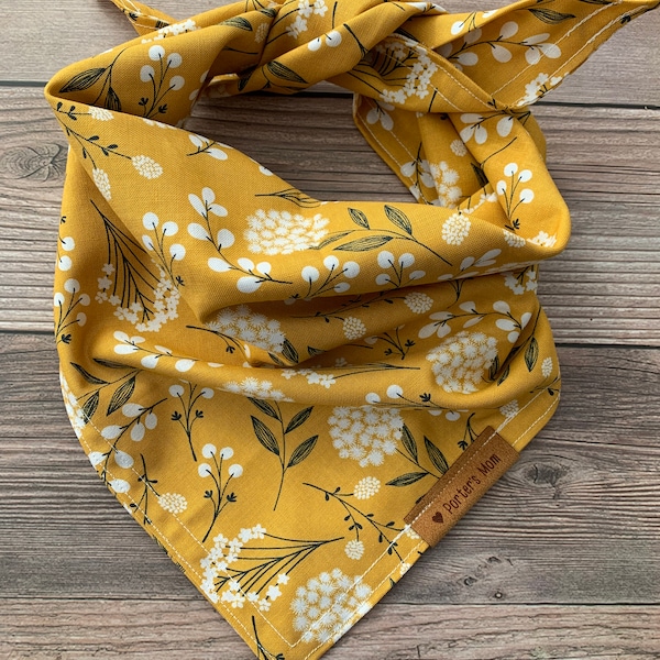 Dog Bandana - “June” - Mustard - Yellow - White - Floral - Handmade - Pet Accessories - Dog