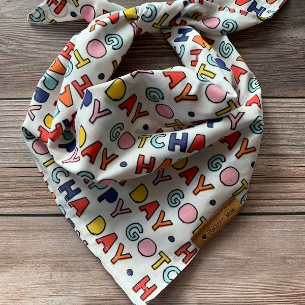 Dog Bandana - Happy Gotcha Day - White - Multicolor - Handmade - Pet Accessories - Tie On - Adopt - Rescue - Bandana