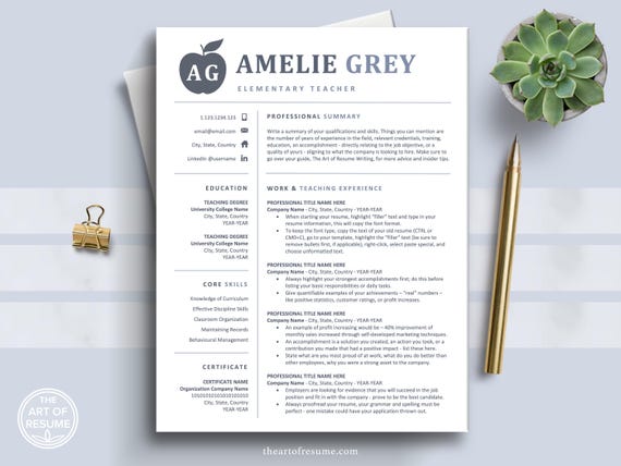 Teacher Resume Template, Teaching Resume, CV Template, Substitute Resume, Elementary Resume, Preschool Resume, Resume Template Download, CV