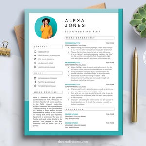 Creative Resume CV Templates for Word + Pages, Modern Teal Resume Template with Cover Letter (5 Resume Templates), Free Resume Writing Guide