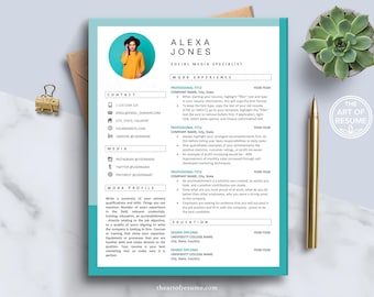 Creative Resume CV Templates for Word + Pages, Modern Teal Resume Template with Cover Letter (5 Resume Templates), Free Resume Writing Guide