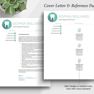 The Art of Resume | Professional Teal Dental Hygienist Dentist Cover Letter and Reference Page