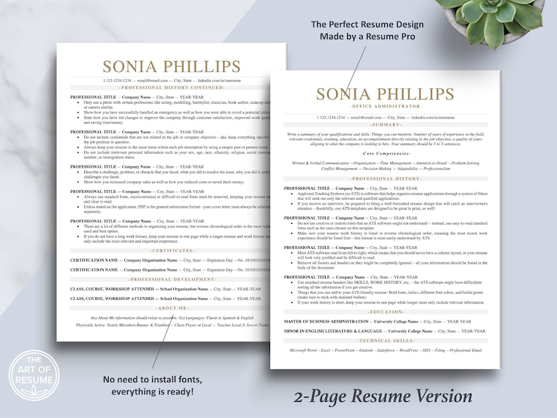 The Art of Resume Templates | Two-Page ATS Modern Executive Resume CV Template | Curriculum Vitae