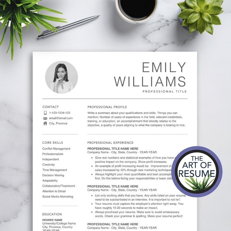 Resume Template With Photo Insert Resumes For Microsoft Word Etsy