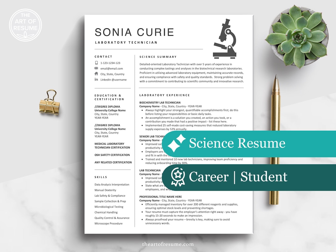 Science Resume Template, Data Scientist Resume, CV Template, Lab Tech ...