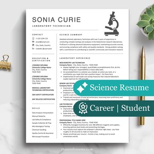 Science Resume Template, Data Scientist Resume, CV Template, Lab Tech Resume, Lab Assistant Resume, Scientific CV, Biochemist Student Resume