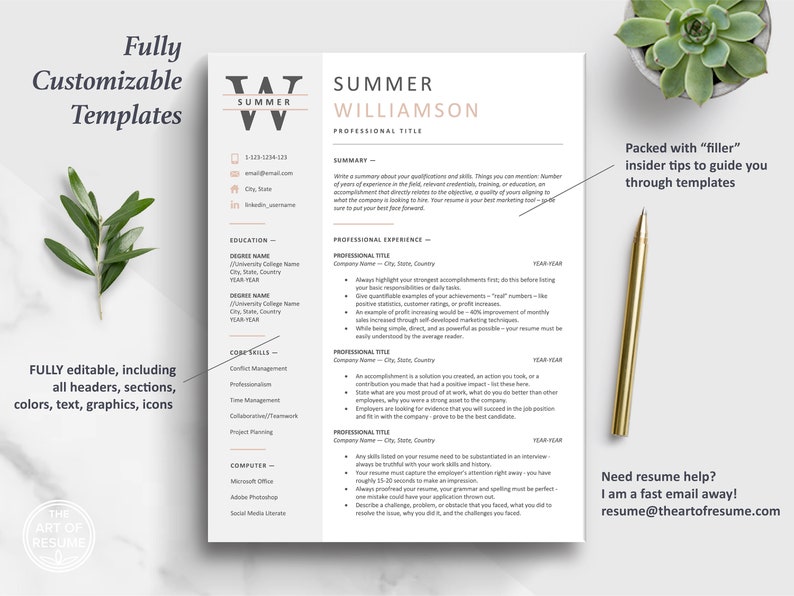 The Art of Resume Templates | One Page Professional Resume CV Design Template Maker | Curriculum Vitae