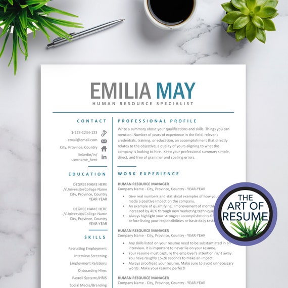 Basic Resume Template Word Pages Resume For Fresher Resume Etsy