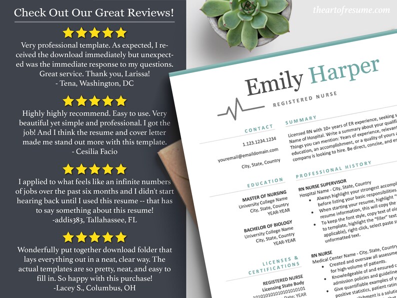 The Art of Resume | Professional Nurse Doctor Resume CV Template Design Bundle | 5 Star Best Resume Reviews on Etsy