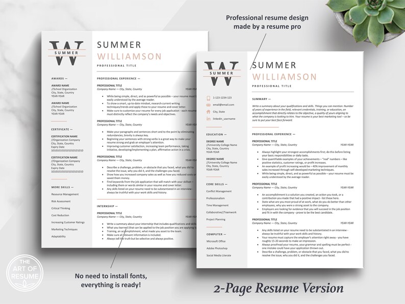 The Art of Resume Templates | Two Page Professional Executive Resume CV Template | Curriculum Vitae