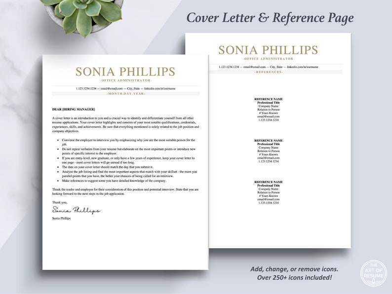 The Art of Resume Templates | Professional Simple ATS Resume CV Design Cover Letter and Reference Page Design Templates Instant Download