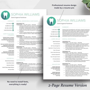 The Art of Resume | Professional Teal Dental Hygienist Dentist Resume Template Design Bundle | 2 Page Resume CV Format