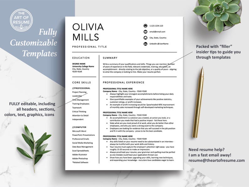 The Art of Resume Templates | One Page Professional Simple Resume CV Design Template Maker | Curriculum Vitae