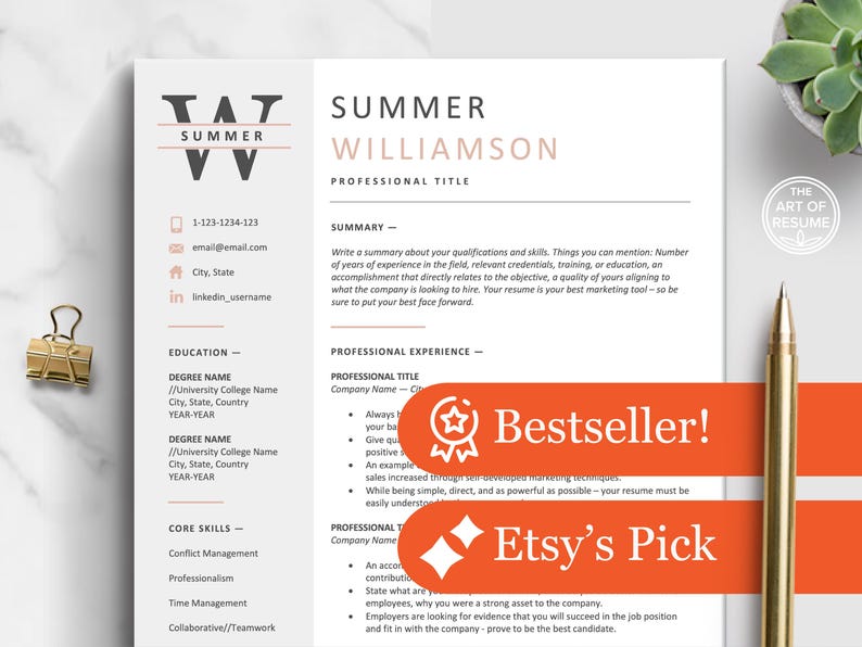The Art of Resume Templates | Professional Resume CV Template | Curriculum Vitae for Apple Pages, Microsoft Word, Mac, PC