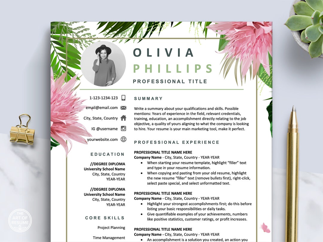 Floral Resume Template Bundle Creative Modern CV Design Instant Floral Resume Template Bundle Creative Modern CV Design Instant