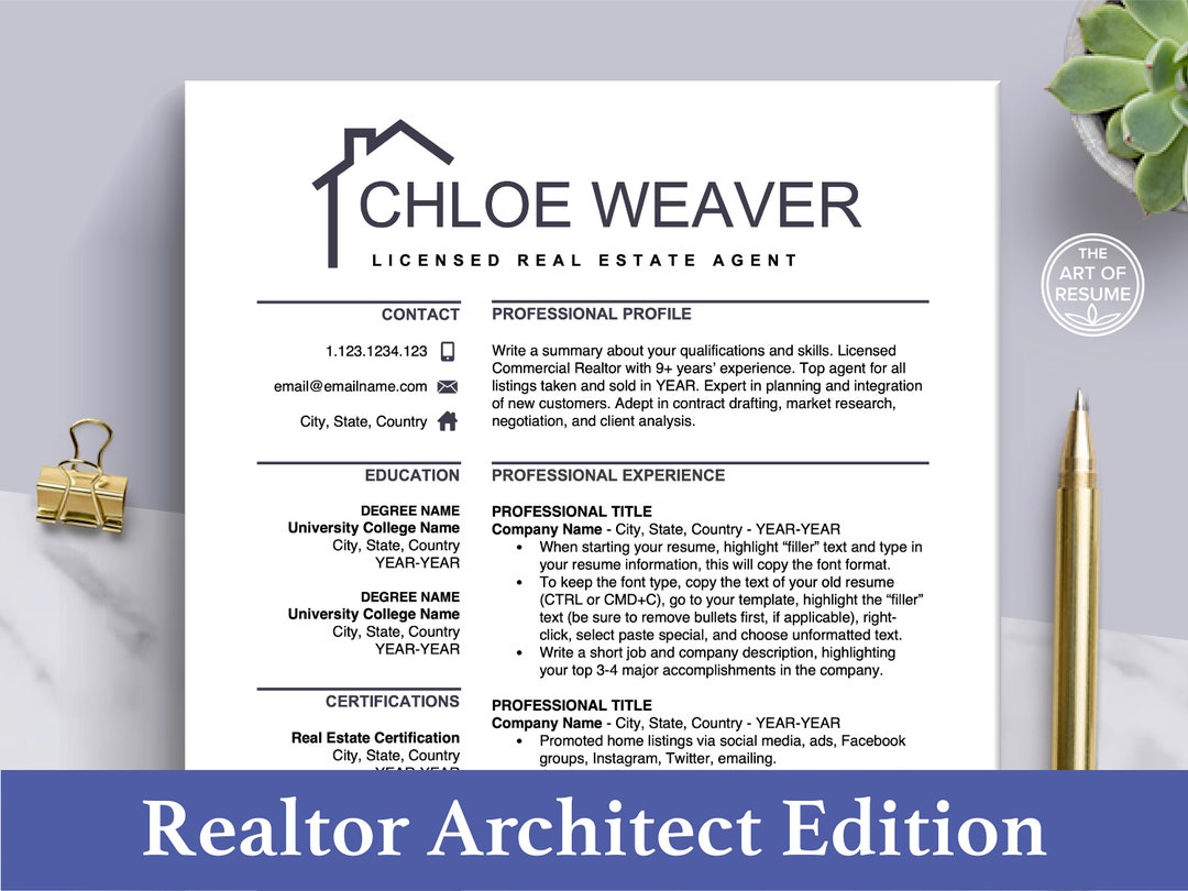 Realtor Resume Template for Word Apple Pages Real Estate Agent CV Realtor Resume Template for Word Apple Pages Real Estate Agent CV