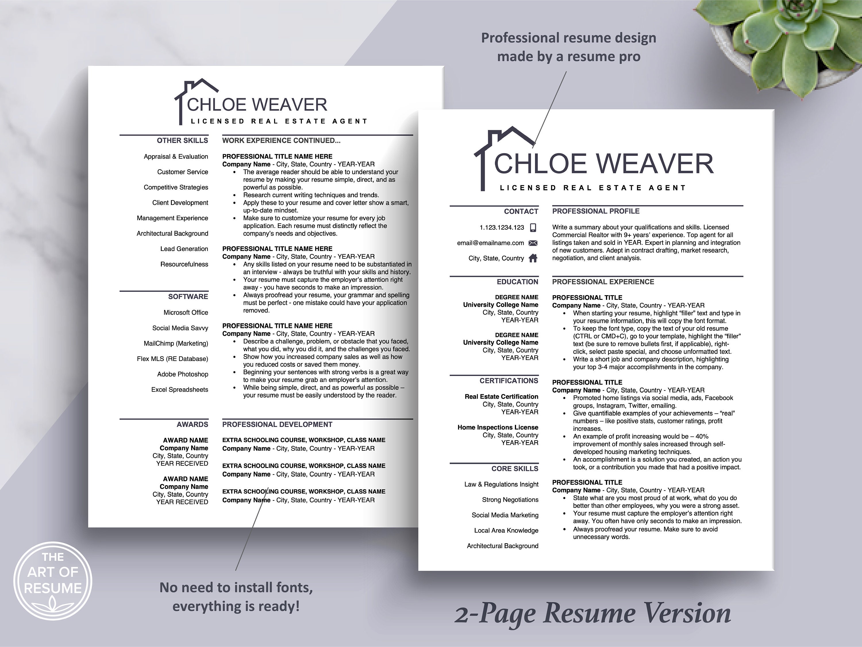 Realtor Resume Template for Word Apple Pages Real Estate Agent CV Realtor Resume Template for Word Apple Pages Real Estate Agent CV