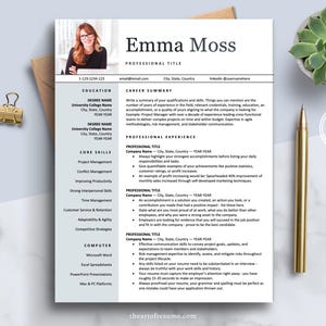 Modern Resume Template with Photo: 3-Page CV, Cover Letter (MS Word, Apple Pages)