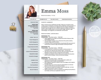 Modern Resume Template with Photo: 3-Page CV, Cover Letter (MS Word, Apple Pages)