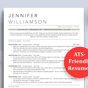 Plantilla de currículum compatible con ATS para Google Docs, Word, Pages, formato de currículum vitae ATS, vida útil, currículum vitae minimalista, carta de presentación, currículum urgente