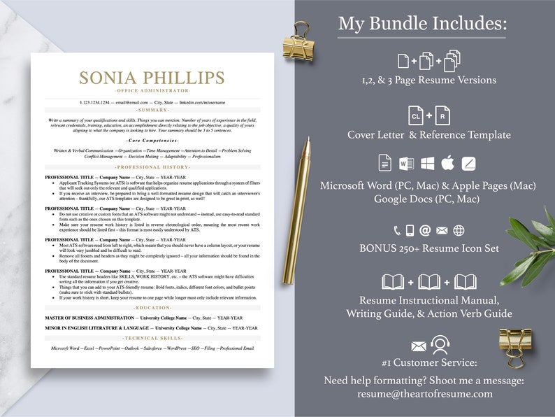 The Art of Resume Templates | Professional  ATS Resume CV Template Includes 3 Editable Resume Templates, Cover Letter, Reference Page, Mac, PC, A4 Paper, US size, Free Guide, The Art of Resume Writing, 250 Bonus Resume Icons