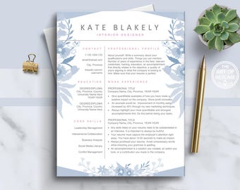 Creative Resume, Floral Resume, Professional Resume, Resume Templates, Resume Cover Letter, 3 Page Resume, Resume for Teaching, Student CV