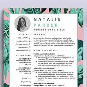 Resume Template with Photo, Creative Resume Template, Modern Resume Cover Letter, Professional Resume, Rush Resume, Social Media Resume