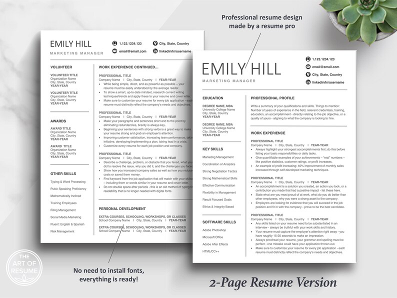 The Art of Resume Templates | Executive Resume Professional CV Design Template Maker | Curriculum Vitae | Two Page Resume Template Format