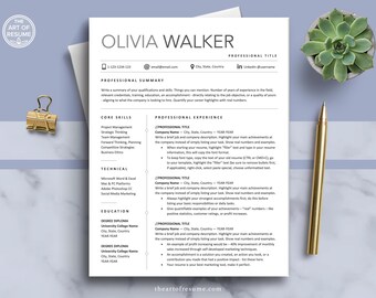 Resume Template for Microsoft Word and Apple Pages - 1,2,3 Page Resume Template with Cover Letter, Reference Page, Simple Resume for Any Job