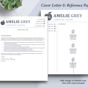 The Art of Resume Templates |  Creative Teacher Blue Grey Cover Letter and Reference Page Design Templates Instant Download