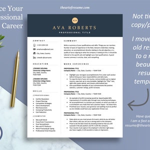 May include: A resume template with a dark blue and white color scheme. The template features a professional design with sections for contact information, education, skills, work experience, and a summary. The text "Advance Your Professional Career" is at the top of the page. The text "Not time to copy/paste?" is on the right side of the page. The text "I move your old resume to a new, beautiful resume template." is below the text "Not time to copy/paste?" The text "Have questions? I am a fast email away! resume@theartofresume.com" is at the bottom of the page.