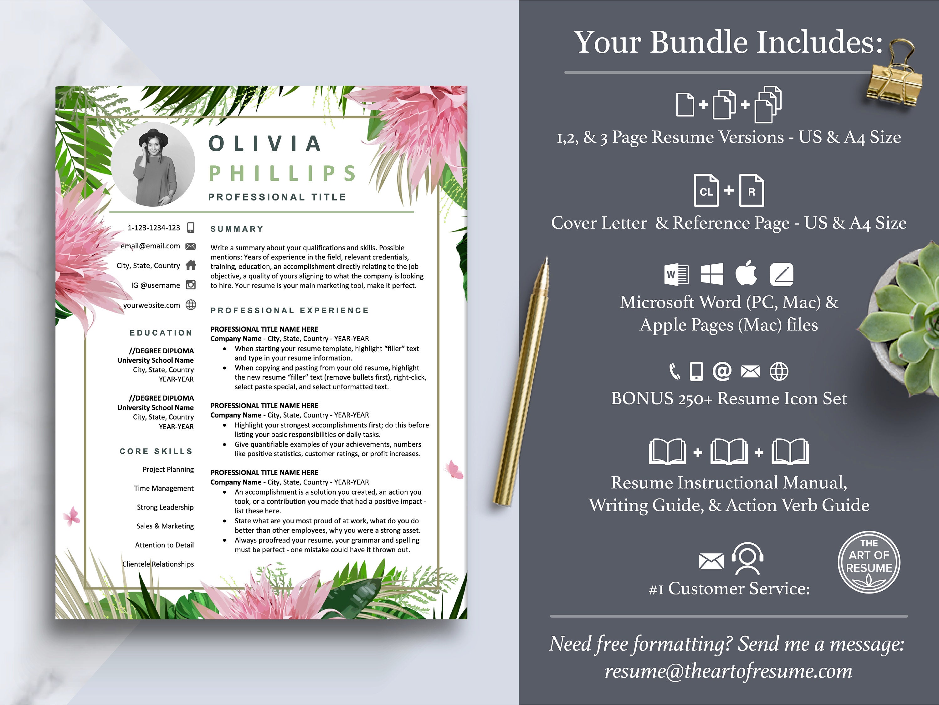 Floral Resume Template Bundle Creative Modern CV Design Instant Floral Resume Template Bundle Creative Modern CV Design Instant