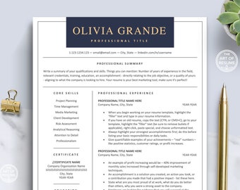 Editable Resume Template Word, Mac Pages | Navy Blue Resume CV Design | CEO Resume Design | Executive Resume Business | Free Cover Letter