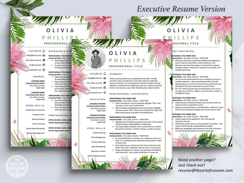 Creative Resume Template, Floral Resume, CV Template, Modern Resume ...