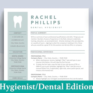 Dental Resume Template, Hygienist Resume Bundle, Dentist Resumes, Dental Assistant CV Templates, Dental Graduate Student Resume