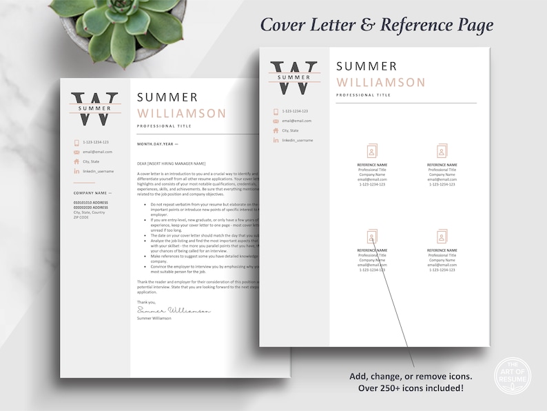 The Art of Resume Templates | Professional Cover Letter and Reference Page Design Templates Instant Download