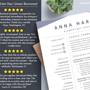 Pode incluir: Um modelo de curr&iacute;culo profissional com um design minimalista. O modelo inclui se&ccedil;&otilde;es para informa&ccedil;&otilde;es de contato, habilidades, resumo da carreira e experi&ecirc;ncia de ensino. O nome "ANNA HARPER" e o t&iacute;tulo "ELEMENTARY TEACHER" s&atilde;o exibidos em destaque. Avalia&ccedil;&otilde;es de clientes tamb&eacute;m s&atilde;o exibidas.