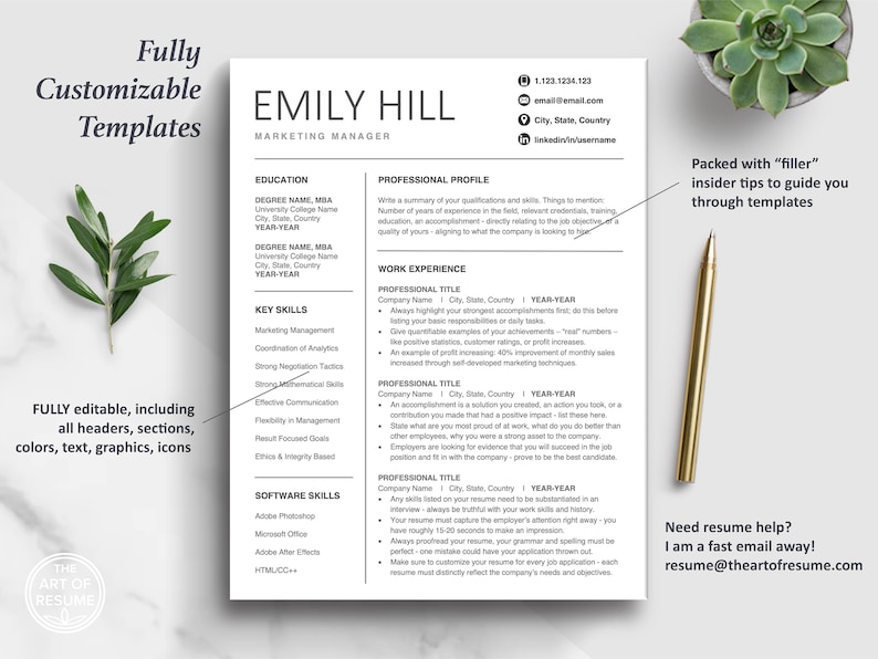 The Art of Resume Templates | Executive Resume Professional CV Design Template Maker | Curriculum Vitae | One Page Resume Template Format