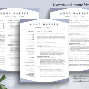 Pode incluir: Um modelo de curr&iacute;culo profissional em tons de azul e branco, com o nome "ANNA HARPER" e o t&iacute;tulo "ELEMENTARY TEACHER". O design inclui se&ccedil;&otilde;es para informa&ccedil;&otilde;es de contato, experi&ecirc;ncia de trabalho, habilidades e educa&ccedil;&atilde;o. O texto "Executive Resume Version" est&aacute; no topo.