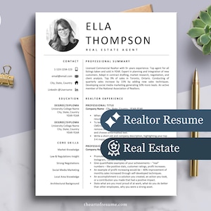 Realtor Resume Template with Photo Picture | Architect Resume CV Template, Real Estate Agent Resume, Interior Design, Construction, Housing