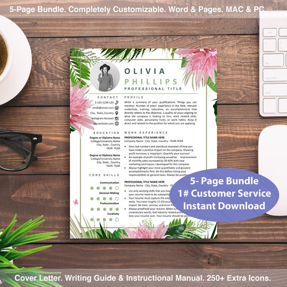 floral resume template instant download creative resume templates resume designed for florist fashion artist retail designer stylist tcom letter of recommendation