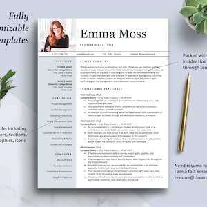 Modern Resume Template with Photo: 3-Page CV, Cover Letter (MS Word, Apple Pages)