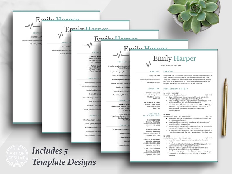 The Art of Resume | Professional Nurse Doctor Resume CV Template Design Bundle | Medical 5 Page Resume Bundle